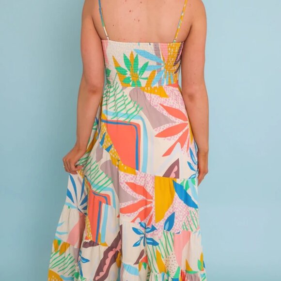 Stile Collection Soleil Cotton Lined Boho Beachy Maxi Dress Sz M Vibrant Floral - Picture 5 of 14